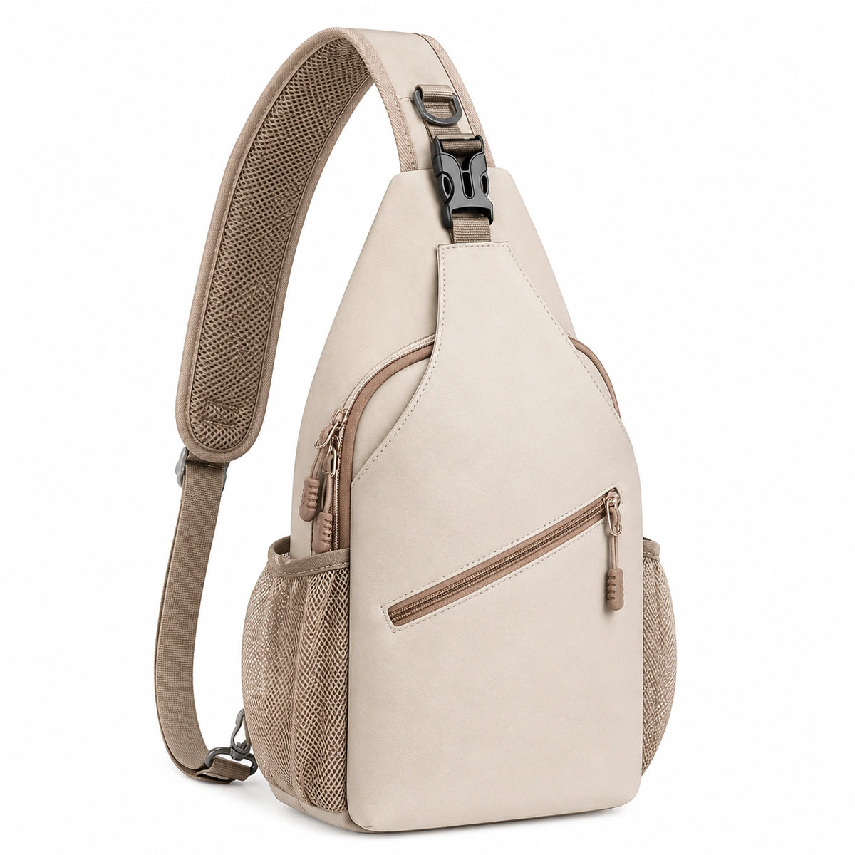 Mochila Bandolera Beige Ergonomica con Bolsillos de Malla