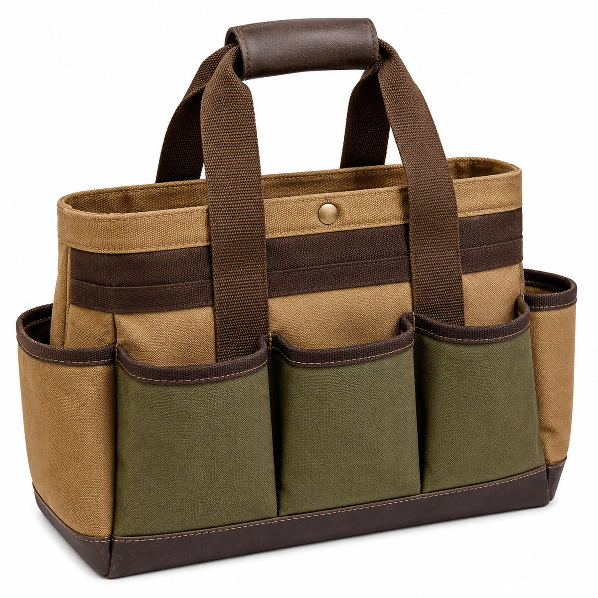 Bolsa organizadora de herramientas multiusos marrón y verde
