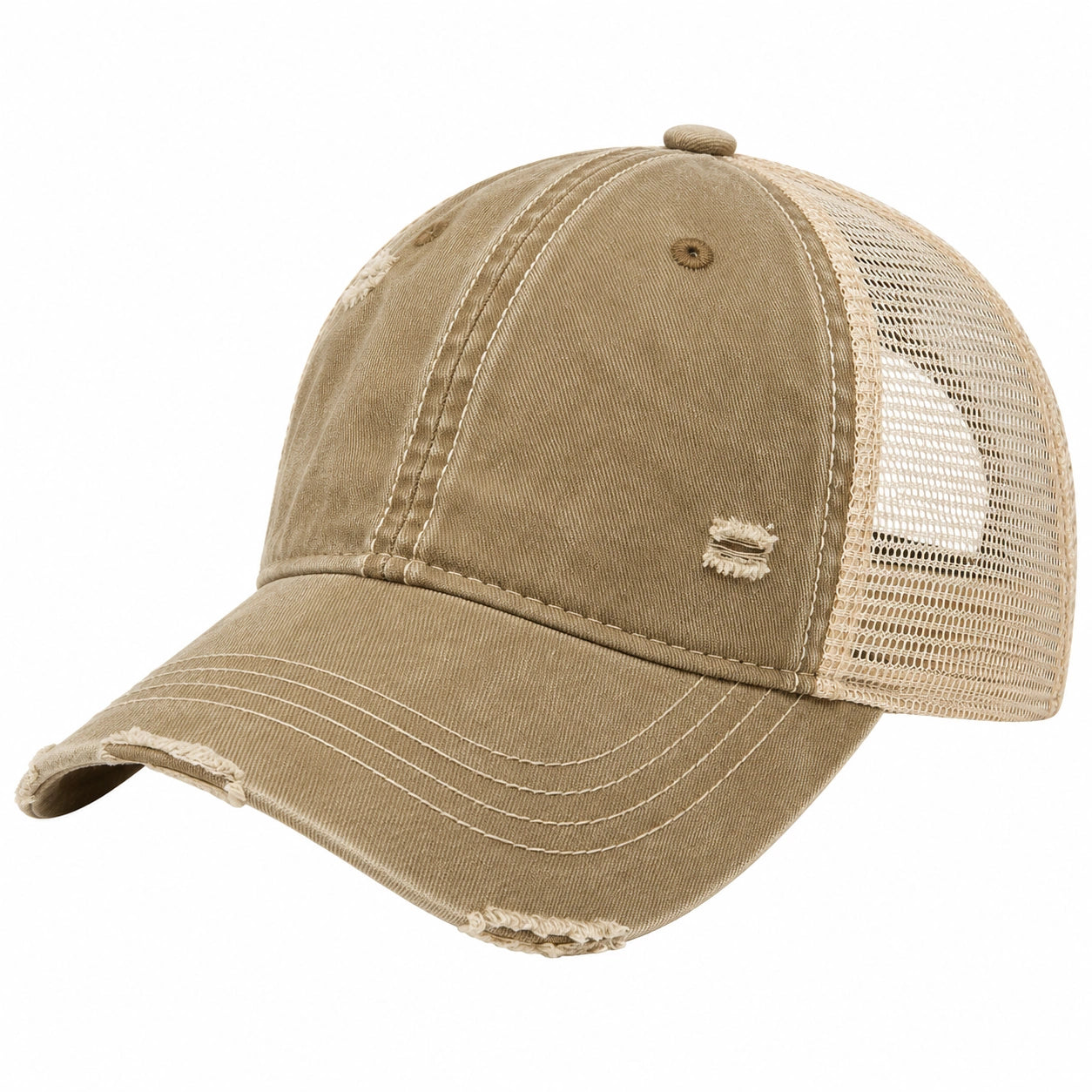 Gorra Beige con Malla y Estilo Envejecido Ajustable