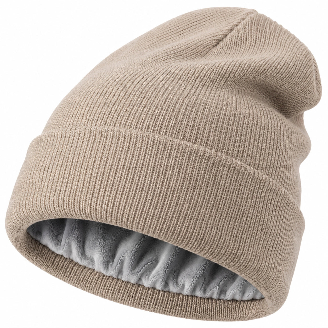 Gorro de punto forrado unisex para invierno beige