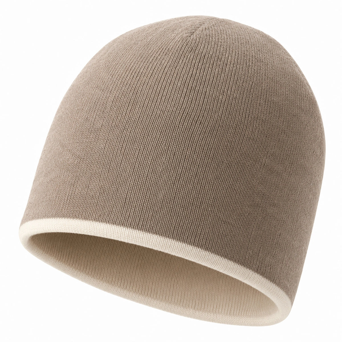 Gorro de Punto Reversible Unisex Beige y Crema