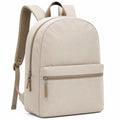 Mochila beige con correas ajustables y bolsillo frontal