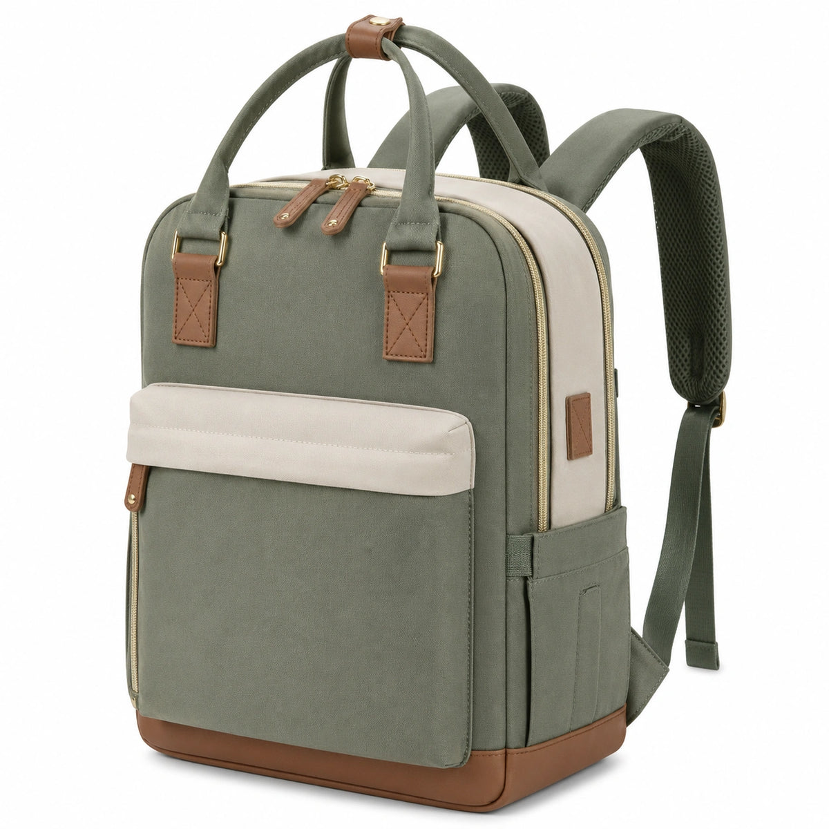 Mochila casual moderna verde oliva y beige