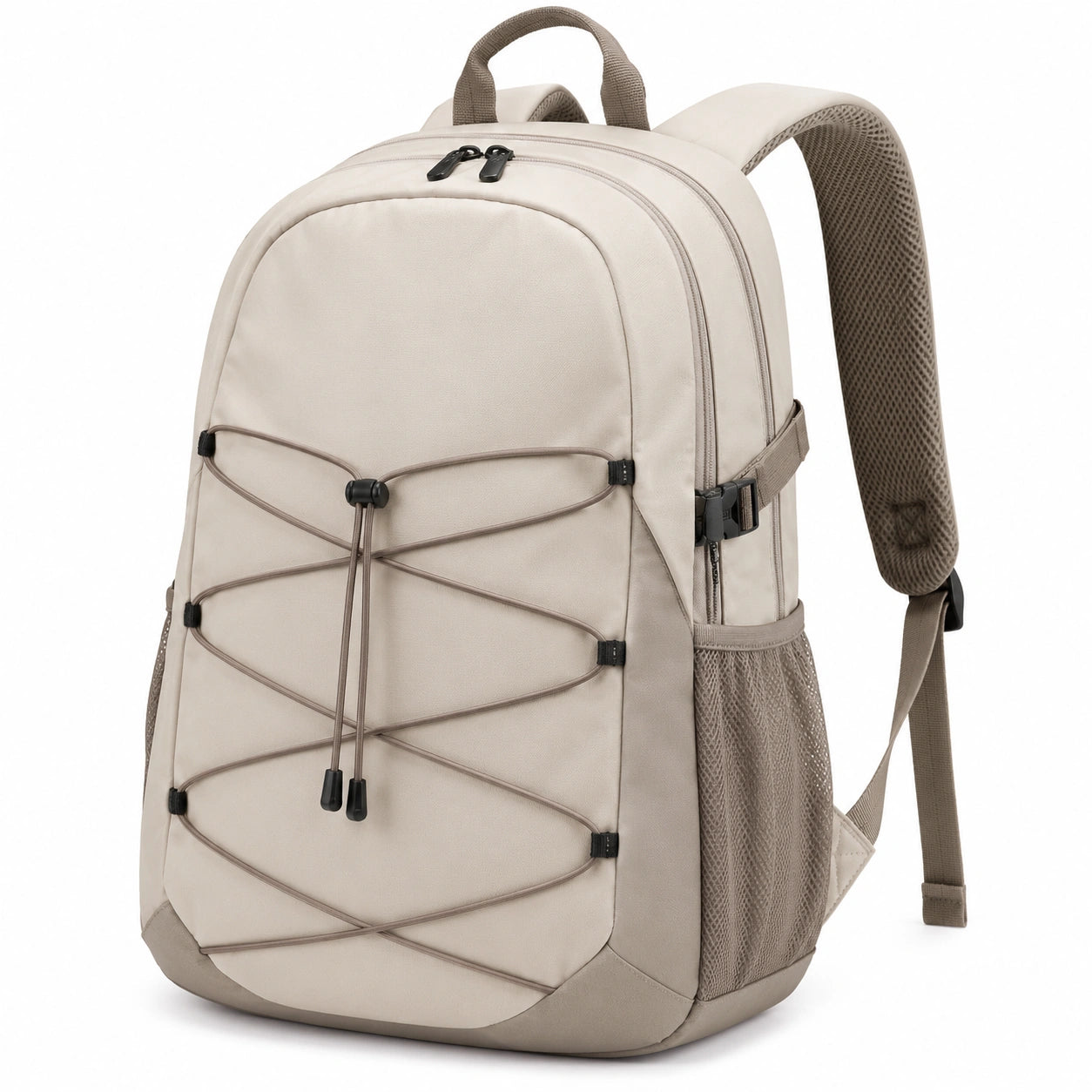 Mochila beige de gran capacidad 30L con diseño ergonómico