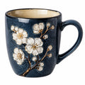 Taza de cerámica azul con diseño de flores de cerezo en relieve, 350 ml