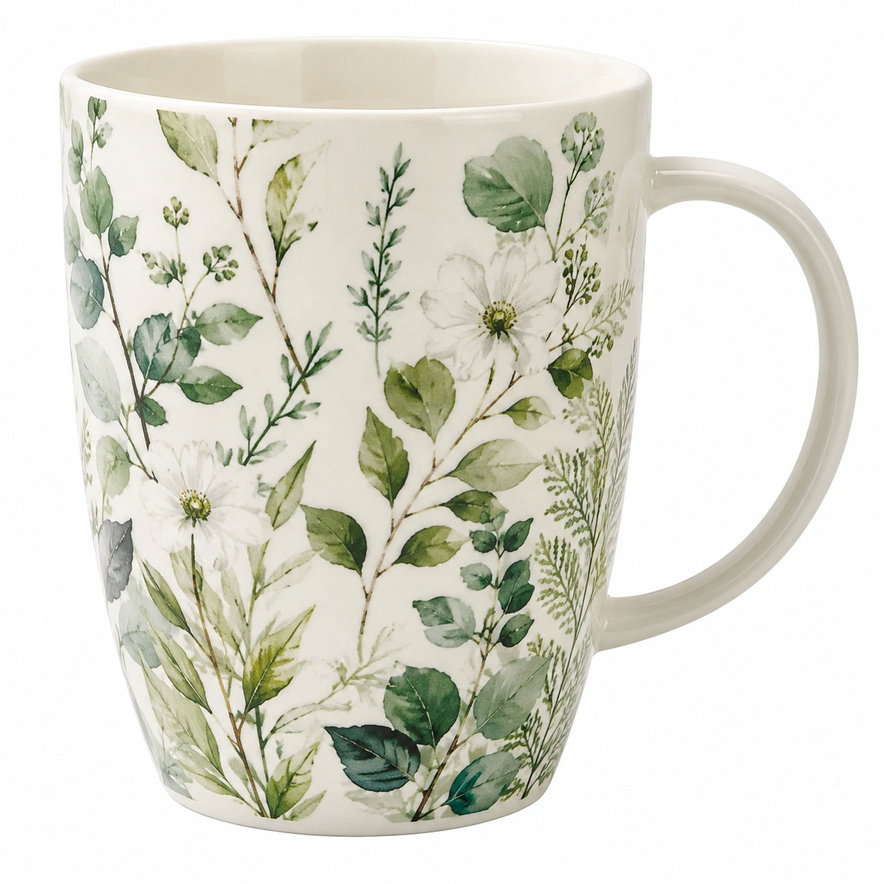 Taza de Cerámica con Diseño Floral 350ml Blanco y Verde
