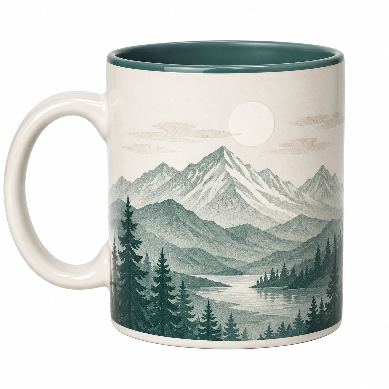 Taza de Cerámica Paisaje Montañoso 350ml Verde y Blanco