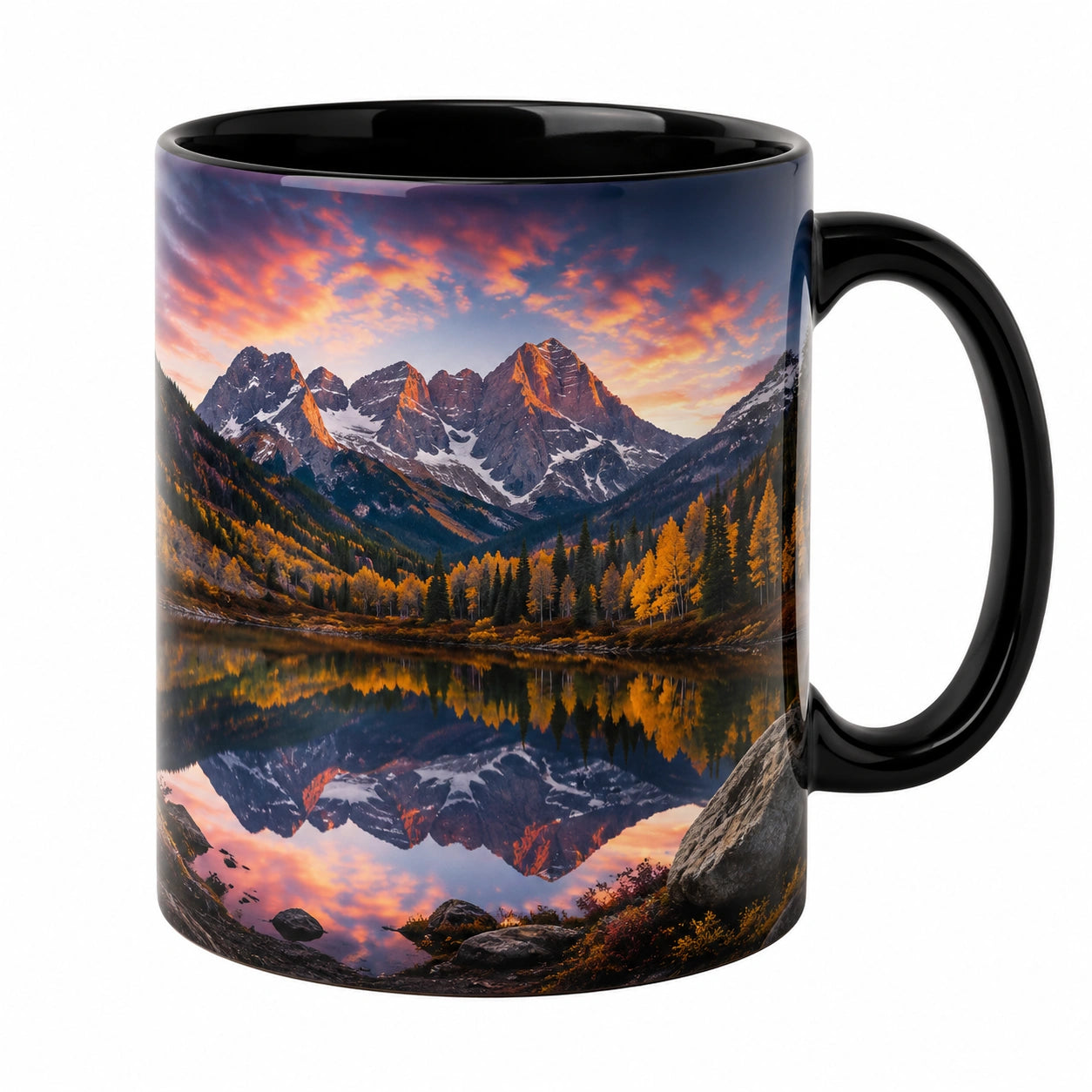 Taza de Cerámica con Paisaje Montañoso, 350ml, Negro/Multicolor