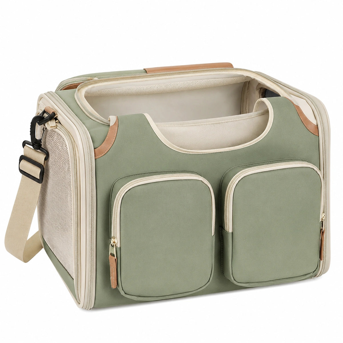 Bolso de Transporte para Mascotas Verde con Bolsillos Externos