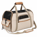 Bolsa de transporte para mascotas beige con ventilación y correas acolchadas