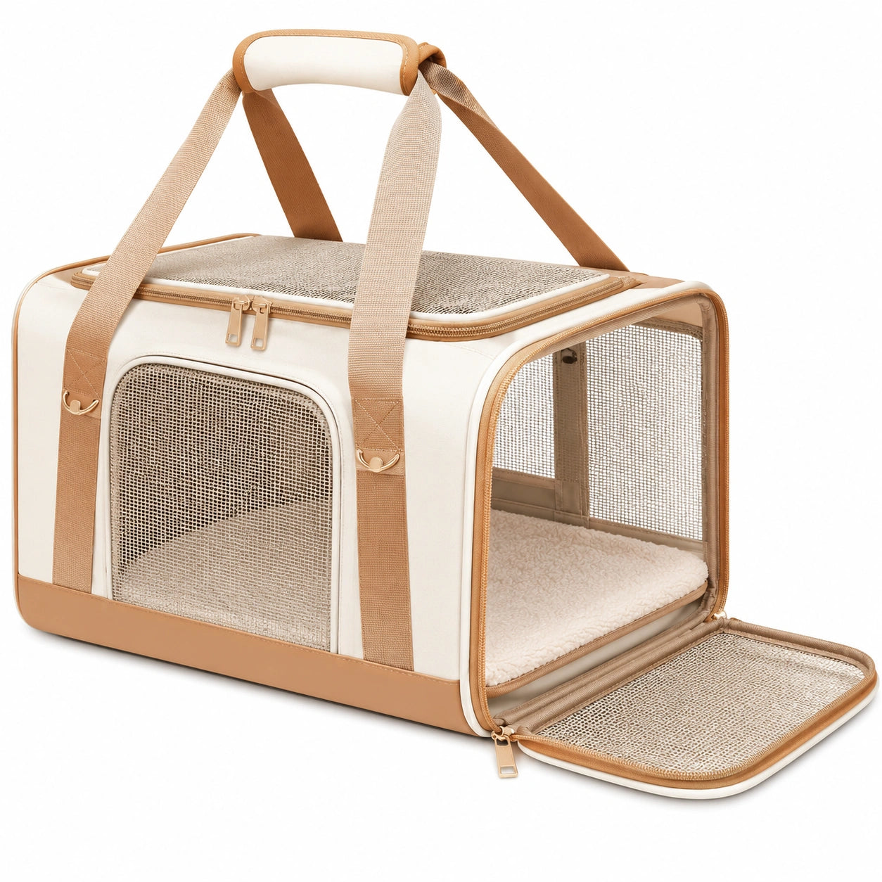 Transportín Plegable para Mascotas Pequeñas Beige y Marrón