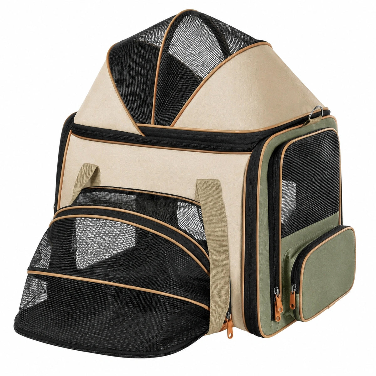 Mochila Transportadora para Mascotas con Ventilación y Visibilidad Beige/Verde